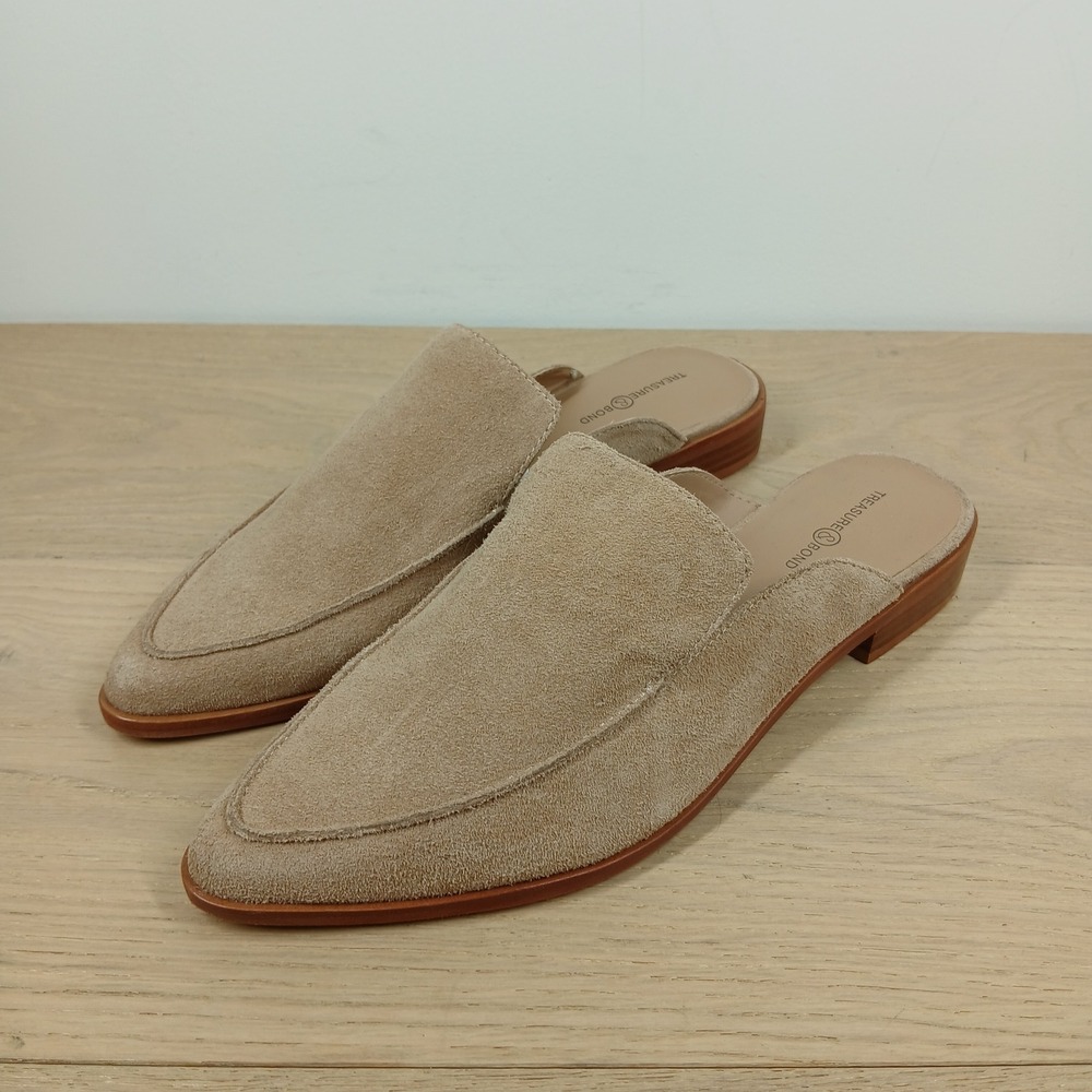 Treasure & Bond Kallie Mules Women 9 Tan Leather Pointed Toe Flat Slip On Loafer